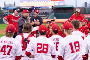 Nebraska head coach Will Bolt gives his team his thoughts during the red/white scrimmage on Tuesday, October 14th, 2025, Lincoln, Nebraska. Photo by Braden Cochran.