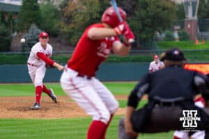 Nebraska pitcher Carter Kelley (30) throws the ball to his catcher during the red/white scrimmage on Tuesday, October 14th, 2025, Lincoln, Nebraska. Photo by Braden Cochran.