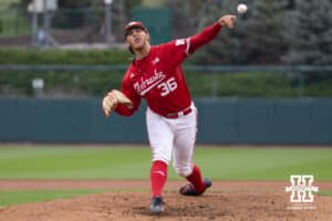 Nebraska pitcher Grant Cleavinger (36) delivers the pitch during the red/white scrimmage on Tuesday, October 14th, 2025, Lincoln, Nebraska. Photo by Braden Cochran.
