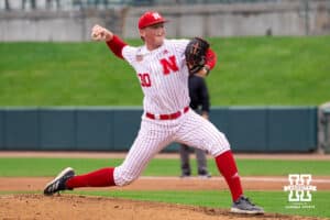 Pitcher Carter Kelley (30) throws a pitch during the red/white scrimmage on Tuesday, October 14th, 2025, Lincoln, Nebraska. Photo by Braden Cochran.