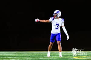 Omaha Central's Tory Pittman III (3) is making sure he's lined up correctly during a high school football game at Millard North on Friday, October 17, in Omaha, Nebraska. Photo By Jack Stephens.