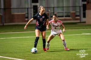 Omaha Maverick Kendall Dobberstein (10) looks to pass during a match against South Dakota on Thursday, October 23, 2025, in Omaha, Nebraska. Photo by Brandon Tiedemann.