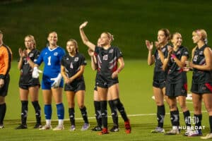 Omaha Maverick Kendall Dobberstein (10) gets introduced during a match against South Dakota on Thursday, October 23, 2025, in Omaha, Nebraska. Photo by Brandon Tiedemann.