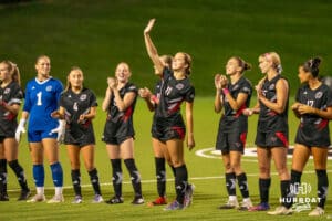 Omaha Maverick Charley Kort (11) wavers to the fans during a match against South Dakota on Thursday, October 23, 2025, in Omaha, Nebraska. Photo by Brandon Tiedemann.