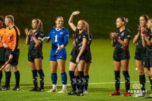 Omaha Maverick Addie LaRock (5) waves to the crowd during a match against South Dakota on Thursday, October 23, 2025, in Omaha, Nebraska. Photo by Brandon Tiedemann.