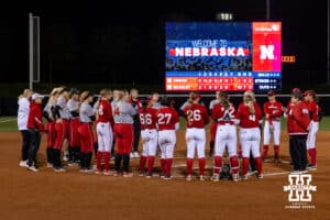 Nebraska Cornhuskers huddle up after the Nebraska Red/White Game on Wednesday, October 22, 2025, in Lincoln, Nebraska. Photo by John S. Peterson.