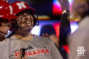Nebraska Cornhusker Alexis Jensen (99) celebrates hitting a home run during Nebraska Red/White Game on Wednesday, October 22, 2025, in Lincoln, Nebraska. Photo by John S. Peterson.