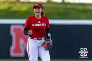 Nebraska Cornhusker Samantha Bland (29) reacts to a play during Nebraska Red/White Game on Wednesday, October 22, 2025, in Lincoln, Nebraska. Photo by John S. Peterson.