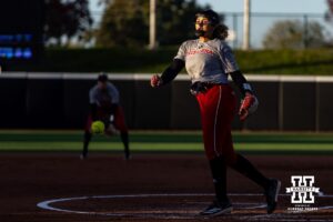 Nebraska Cornhusker Kylee Magee (31) throws a pitch during Nebraska Red/White Game on Wednesday, October 22, 2025, in Lincoln, Nebraska. Photo by John S. Peterson.