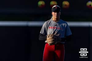 Nebraska Cornhusker Skarlett Jones (0) playing in the infield during Nebraska Red/White Game on Wednesday, October 22, 2025, in Lincoln, Nebraska. Photo by John S. Peterson.