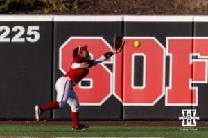 Nebraska Cornhusker Natalia Hill (27) misses catching the ball during Nebraska Red/White Game on Wednesday, October 22, 2025, in Lincoln, Nebraska. Photo by John S. Peterson.