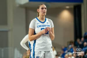 Creighton Bluejay Elizabeth Gentry (#35) waits to shoot a free throw during an exhibition against Missouri Western on Wednesday, October 22, 2025, in Omaha, Nebraska. Photo by Brandon Tiedemann.