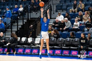 Creighton Bluejay Tara Dacic (#9) shoots before an exhibition against Missouri Western on Wednesday, October 22, 2025, in Omaha, Nebraska. Photo by Brandon Tiedemann.