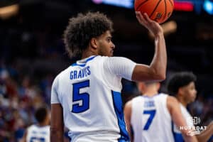 Creighton Bluejay Nik Graves during a basketball game at CHI Health Arena on Friday, October 17, 2025, in Omaha, Nebraska. Photo by Collin Stilen.