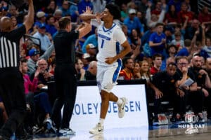 Creighton Bluejay Austin Swartz during a basketball game at CHI Health Arena on Friday, October 17, 2025, in Omaha, Nebraska. Photo by Collin Stilen.