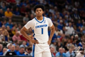 Creighton Bluejay Austin Swartz during a basketball game at CHI Health Arena on Friday, October 17, 2025, in Omaha, Nebraska. Photo by Collin Stilen.