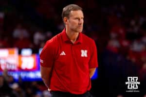 Nebraska Cornhusker head coach Fred Hoiberg watches his team during a college basketball game, Saturday, October 18th, 2025, Lincoln, Nebraska. Photo by Braden Cochran.