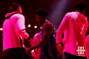BYU junior Kennard Davis Jr. is introduced to Pinnacle Bank Arena during a college basketball game, Saturday, October 18th, 2025, in Lincoln, Nebraska. Photo by Braden Cochran.