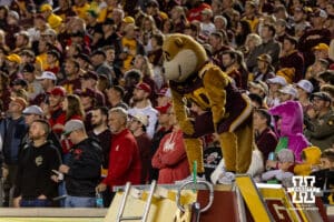 Minnesota Golden Gophers mascot Goldy watching the action on the field against the Nebraska Cornhuskers during a college football game on Friday, October 17, 2025, in Minneapolis, Minnesota. Photo by John S. Peterson.
