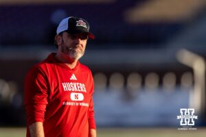 Nebraska Cornhuskers defensive coordinatior John Butler watching warm up against the Minnesota Golden Gophers during a college football game on Friday, October 17, 2025, in Minneapolis, Minnesota. Photo by John S. Peterson.