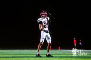 Westside's Bryson Williams (28) is preparing himself on defense during a high school football game at Elkhorn South on Friday, October 10, 2025, in Omaha, Nebraska. Photo By Jack R. Stephens.