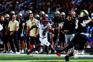 Westside's TayTay Jenkins (6) rushing for a huge gain during a high school football game at Elkhorn South on Friday, October 10, 2025, in Omaha, Nebraska. Photo By Jack R. Stephens.