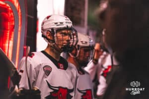 Omaha Maverick Joe Gramer (5) in the tunnel before the second period of a college hockey game against Minnesota State on Friday, October 10, 2025, in Omaha, Nebraska. Photo by Dawson Anderson.