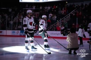 Omaha Maverick Aidan de La Gorgendiere (22) announced as a starter before a college hockey game Friday, October 10, 2025, in Omaha, Nebraska. Photo by Dawson Anderson.