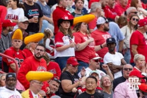 Nebraska Cornhusker fans waitng for the game to start against the Maryland Terrapins during a college football game on Saturday, October 11, 2025, in College Park, MD. Photo by John S. Peterson.