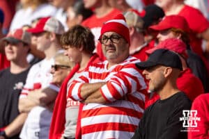 Nebraska Cornhusker fans waitng for the game to start against the Maryland Terrapins during a college football game on Saturday, October 11, 2025, in College Park, MD. Photo by John S. Peterson.