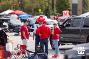 Tailgating Nebraska Cornhusker fans before the college football game against the Maryland Terrapins on Saturday, October 11, 2025, in College Park, MD. Photo by John S. Peterson.
