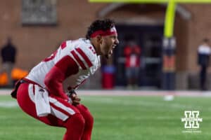 Nebraska Cornhusker quarterback Dylan Raiola (15) excited after the touchdown in the fourth quarter against the Maryland Terrapins during a college football game on Saturday, October 11, 2025, in College Park, MD. Photo by John S. Peterson.