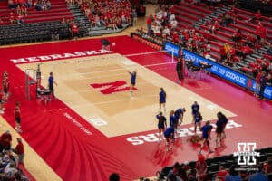 Nebraska Cornhuskers new court before a college volleyball match against Washington on Friday, October 10, 2025, in Lincoln, Nebraska. Photo by Brandon Tiedemann.