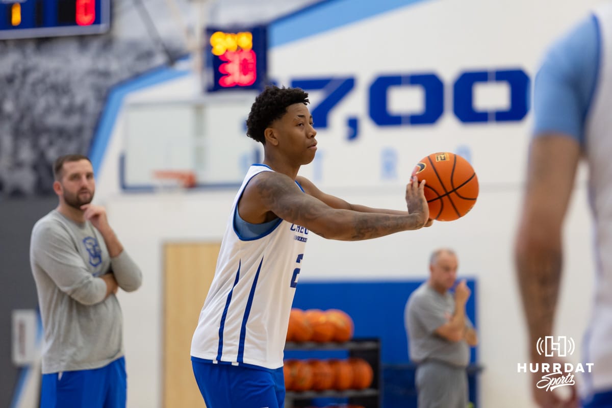 Creighton Bluejay Blake Harper (2) passes the ball during media day on Thursday, October 9, 2025, in Omaha, Nebraska. Photo by John S. Peterson.