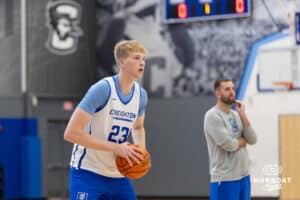 Creighton Bluejay Jackson McAndrew (23) looks to pass during media day on Thursday, October 9, 2025, in Omaha, Nebraska. Photo by John S. Peterson.