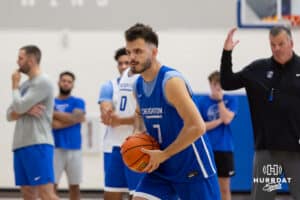 Creighton Bluejay Fedor Žugić (7) looks to pass during media day on Thursday, October 9, 2025, in Omaha, Nebraska. Photo by John S. Peterson.