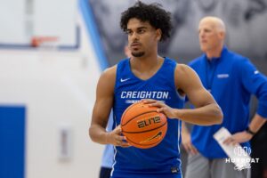 Creighton Bluejay Nik Graves (5) looks to pass the ball during media day on Thursday, October 9, 2025, in Omaha, Nebraska. Photo by John S. Peterson.