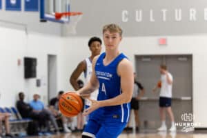 Creighton Bluejay Josh Dix (4) dribbles the ball during media day on Thursday, October 9, 2025, in Omaha, Nebraska. Photo by John S. Peterson.