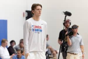 Creighton Bluejay Liam McChesney watching the action during media day on Thursday, October 9, 2025, in Omaha, Nebraska. Photo by John S. Peterson.
