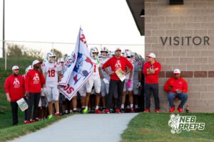 The Millard South football team waits to make their way to the field during a high school football game on Friday, October 3, 2025, in Millard, Nebraska. Photo by Braden Cochran.