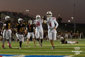 Millard South quarterback Jett Thomalla (4) runs the ball in for a touchdown against Papillion-LaVista during a high school football game, Friday, October 3rd, 2025, Omaha, Nebraska. Photo by Braden Cochran.