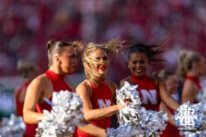 Nebraska Cornhusker Scarlets dance team preform at a break in the action against the Michigan State Spartans during a college football game on Saturday, October 4, 2025, in Lincoln, Nebraska. Photo by John S. Peterson.