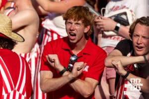 Nebraska Cornhusker students trying to get the team fired up against the Michigan State Spartans during a college football game on Saturday, October 4, 2025, in Lincoln, Nebraska. Photo by John S. Peterson.