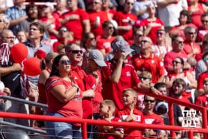 Nebraska Cornhuskers standing at attention during the National Anthem before the Michigan State college football game on Saturday, October 4, 2025, in Lincoln, Nebraska. Photo by John S. Peterson.