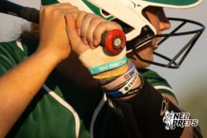 Bracelets worn by a Lincoln Southwest batter during a High School Volleyball game, Thursday, October 2nd, 2025, Lincoln, Nebraska. Photo by Braden Cochran.