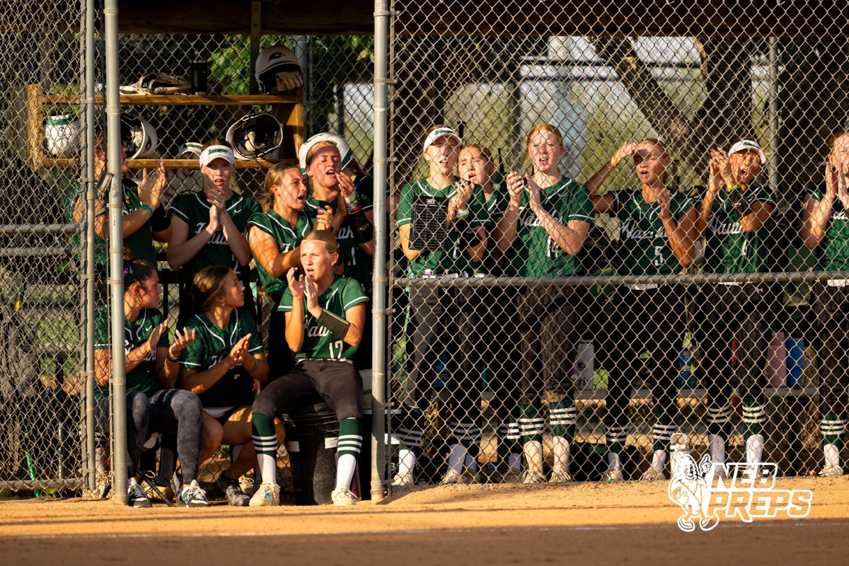 Lincoln Southwest teammates cheer from the dugout for their batter during a High School Volleyball game, Thursday, October 2nd, 2025, Lincoln, Nebraska. Photo by Braden Cochran.
