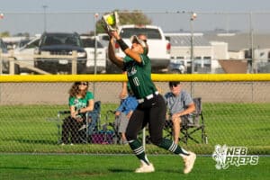 Senior outfielder Ja'Sara Wilson (10) makes a catch deep towards the fence during a High School Volleyball game, Thursday, October 2nd, 2025, Lincoln, Nebraska. Photo by Braden Cochran.