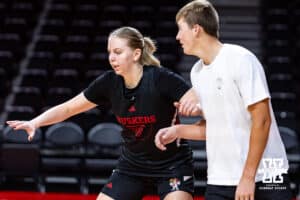 Nebraska Cornhusker Petra Bozan (4) guarding during practice on Thursday, October 2, 2025, in Lincoln, Nebraska. Photo by John S. Peterson.