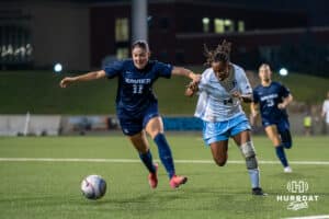 Creighton Bluejay Ariana Mondiri (#14) looks to get the ball during a match against Xavier on Wednesday, October 1st, 2025 in Omaha, Nebraska. Photo by Brandon Tiedemann.