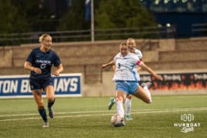 Creighton Bluejay Savanna Solomon (#3) looks to clear the ball during a match against Xavier on Wednesday, October 1st, 2025 in Omaha, Nebraska. Photo by Brandon Tiedemann.